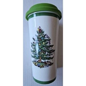Spode Christmas Tree Ceramic Travel Mug with Silicon Lid 320 mL 11 oz NEW